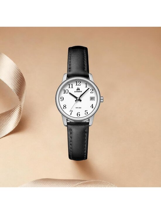 Ln Lenqin Women\'s Black And White Analog Quartz Leather Strap Waterproof Watch main image 6